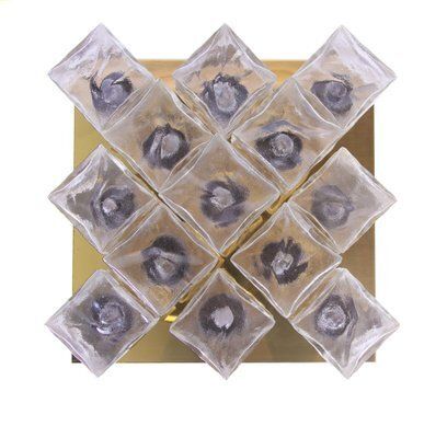 Cubist Flush Mount Chandelier In Brass And Ice Glass By J. T. Kalmar For Kalmar, Austria, 1960s photo buy