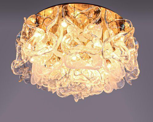 Murano Glass & Brass Flush Mount By J. T. Kalmar For Kalmar, 1960s photo vintage