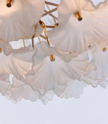 Modernist Hibiscus Bouquet Chandelier In Turquoise Glass Flowers & Brass, 1970s photo 3569.0