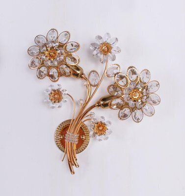 Swarovski Crystal & Gilt Brass Wall Sconce From Palwa, 1960s, Set Of 2 photo for sale