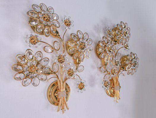 Swarovski Crystal & Gilt Brass Wall Sconce From Palwa, 1960s, Set Of 2 photo furniture