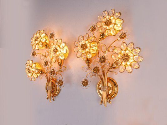 Swarovski Crystal & Gilt Brass Wall Sconce From Palwa, 1960s, Set Of 2 photo Lighting