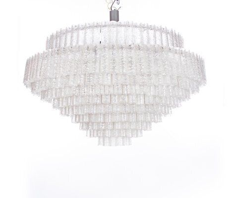 photo vintage Large Murano Glass Tubes Ballroom Chandelier From Doria, 1960s