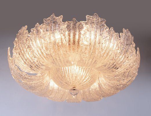 Rugiada Flush Mount Chandelier In Murano Glass And Brass From Barovier & Toso, Italy, 1970s