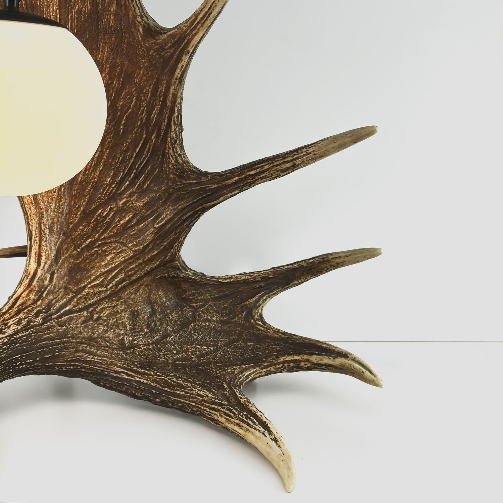 Black Forest Fallow Deer Antler Table Lamp, Frosted Glass Globe, Germany, 1950s photo vintage