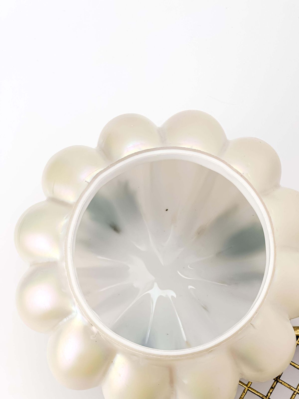 Art Nouveau Pearlescent Glass Vase By Kralik With Brass Frog, Czech Circa 1910 photo vinterior