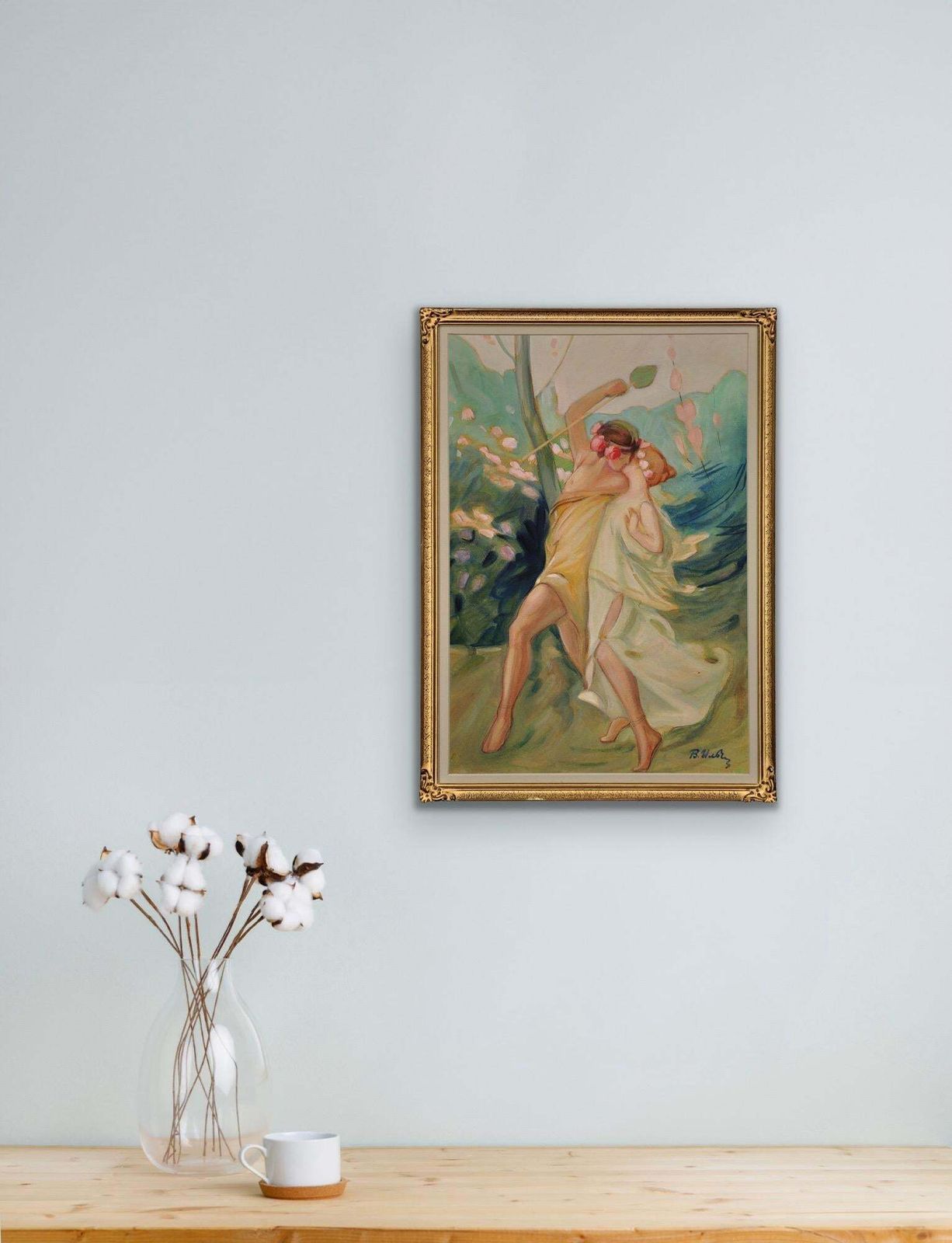 photo furniture Follower Of Antoine Calbet 1860 To 1944. Framed Art Nouveau Painting A Classical Greek Love Affair Of Theseus And Ariadne Circa 1890 To 1910