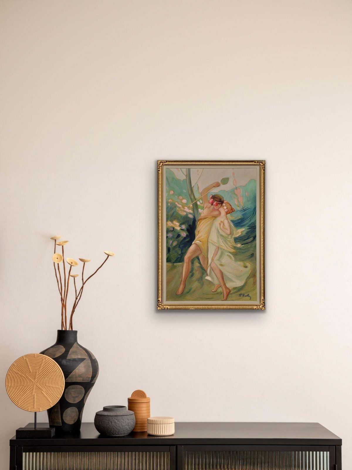 1525.0 Follower Of Antoine Calbet 1860 To 1944. Framed Art Nouveau Painting A Classical Greek Love Affair Of Theseus And Ariadne Circa 1890 To 1910 photo