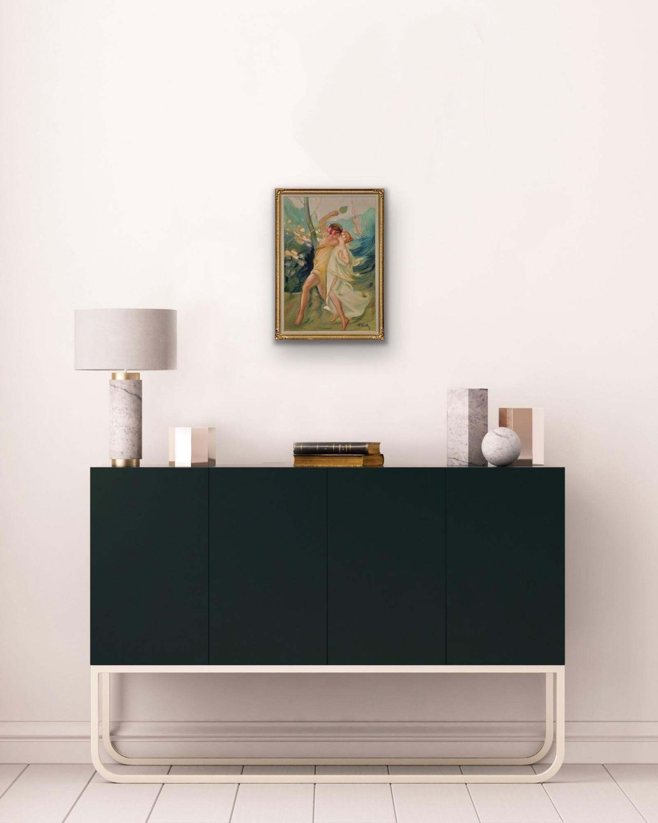 photo vinterior Follower Of Antoine Calbet 1860 To 1944. Framed Art Nouveau Painting A Classical Greek Love Affair Of Theseus And Ariadne Circa 1890 To 1910
