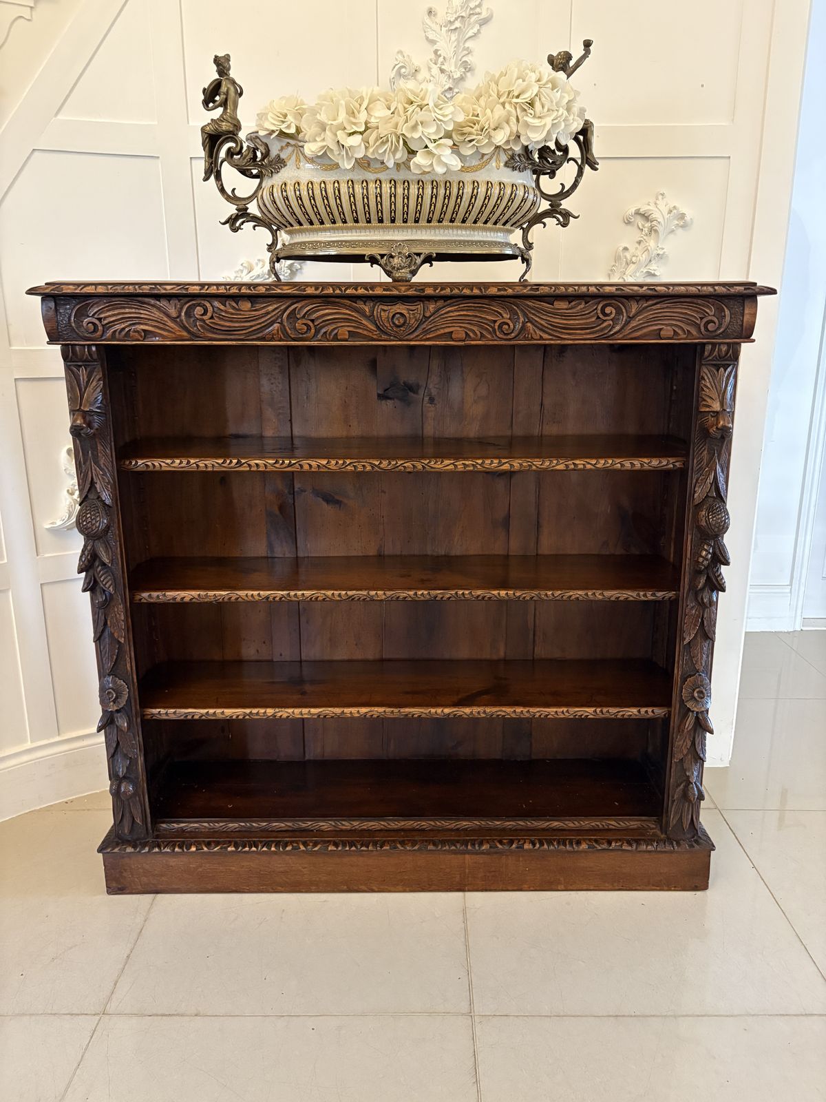 Antique 19th Century Carved Oak Open Bookcase photo 1995.0