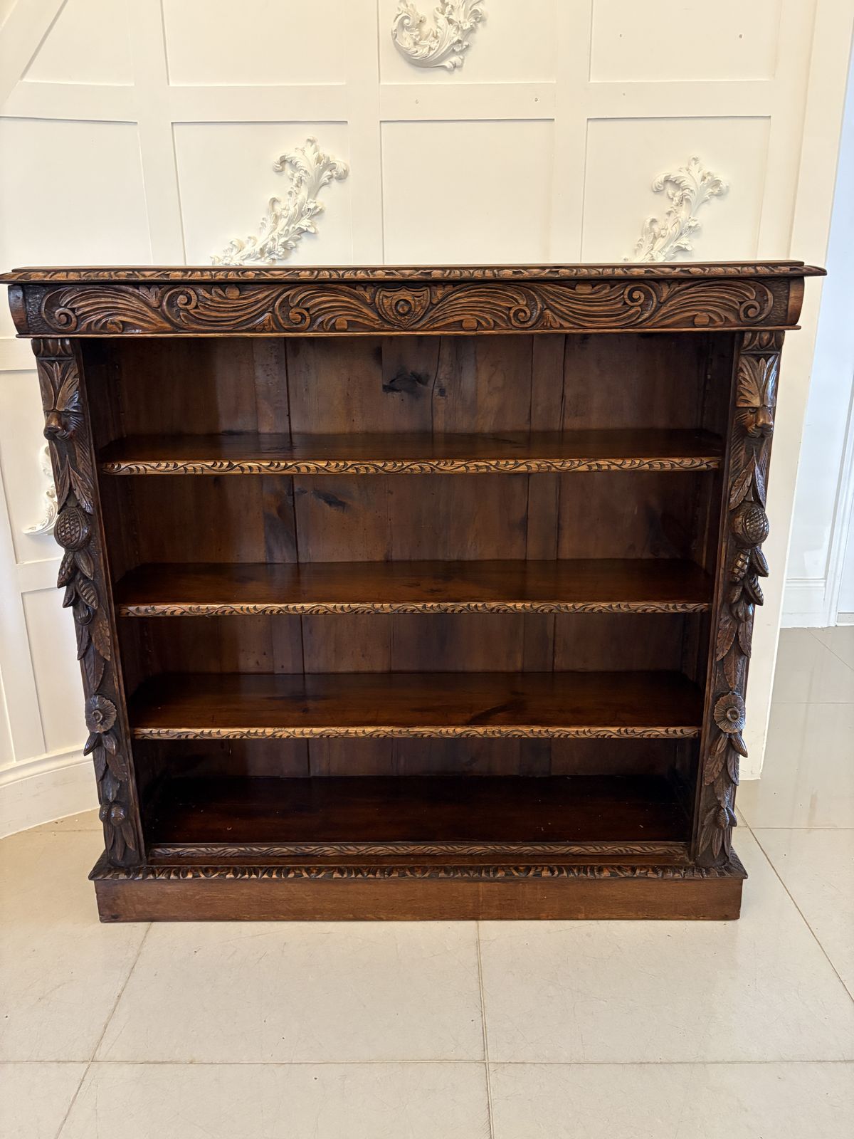 Antique 19th Century Carved Oak Open Bookcase
