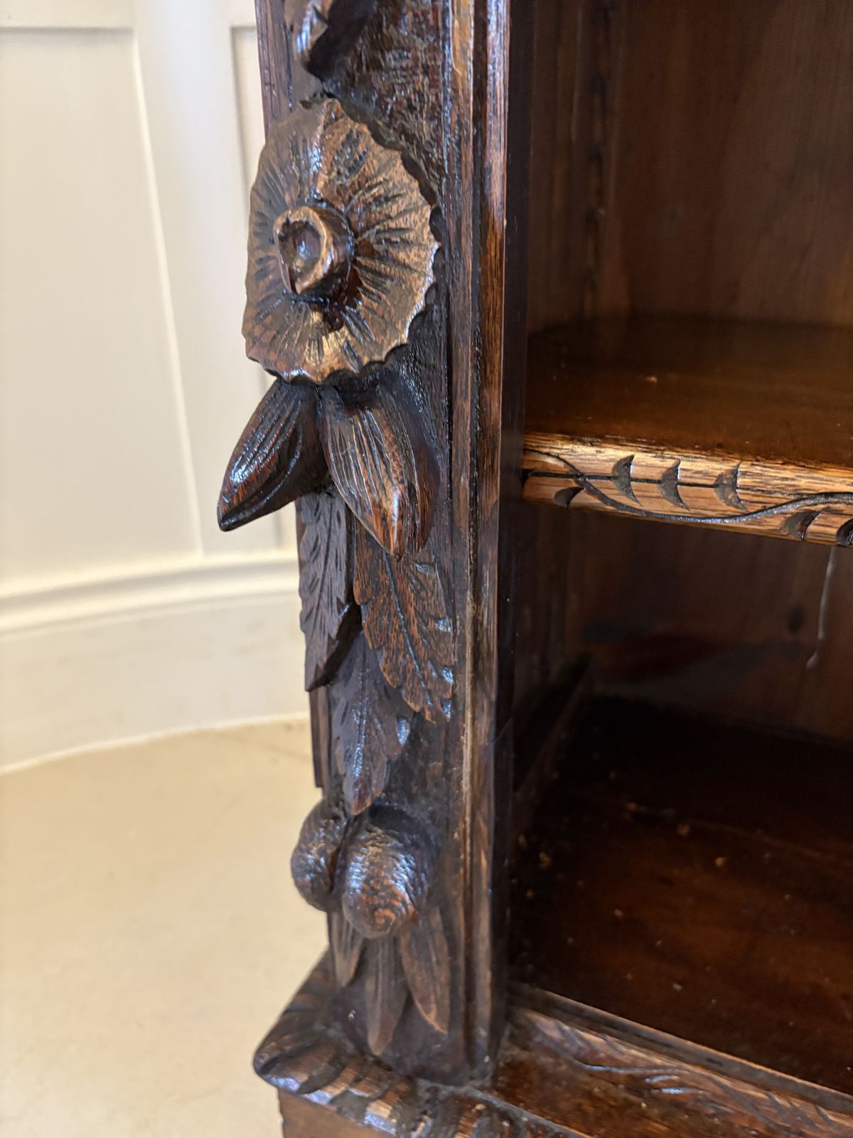 Furniture Antique 19th Century Carved Oak Open Bookcase photo