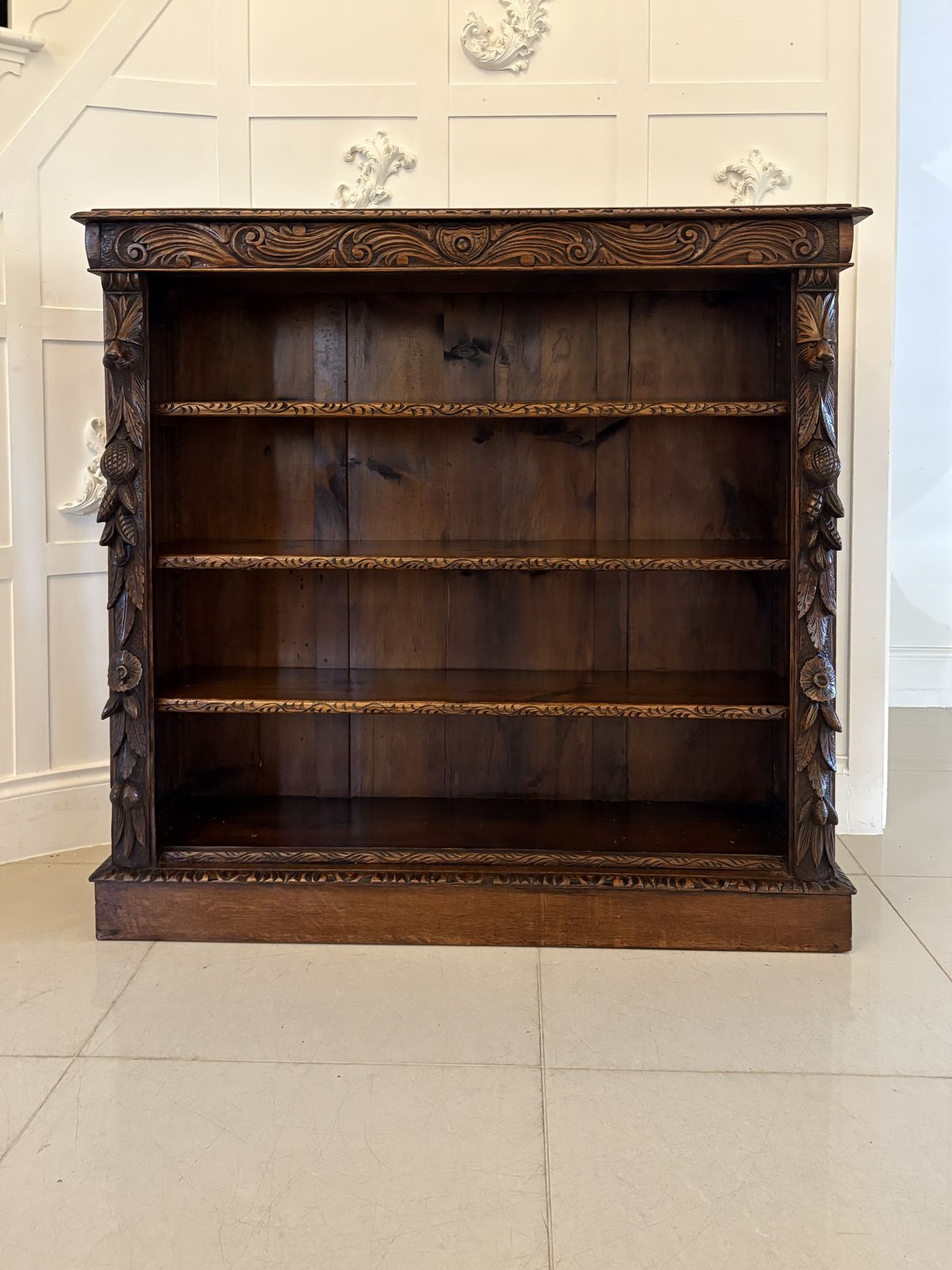 photo buy Antique 19th Century Carved Oak Open Bookcase