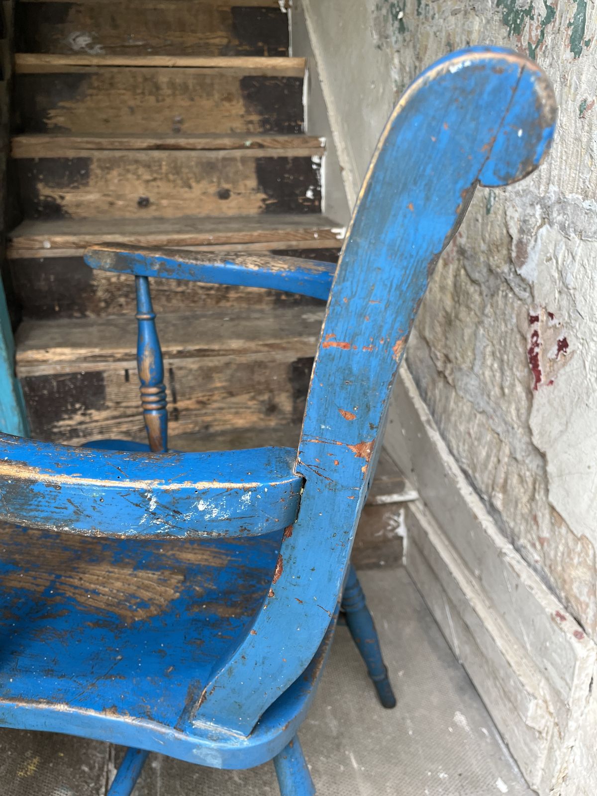 Blue Painted Victorian Elm And Beech Windsor Carver Chair photo buy