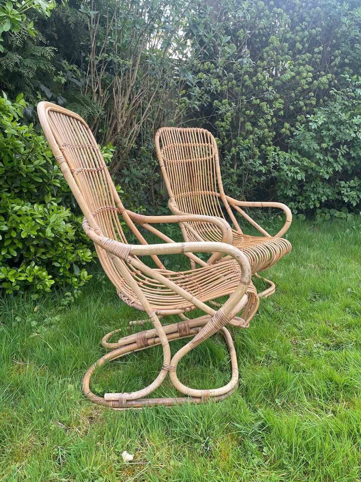 Pair Of Bamboo Chairs By Tito Agnoli