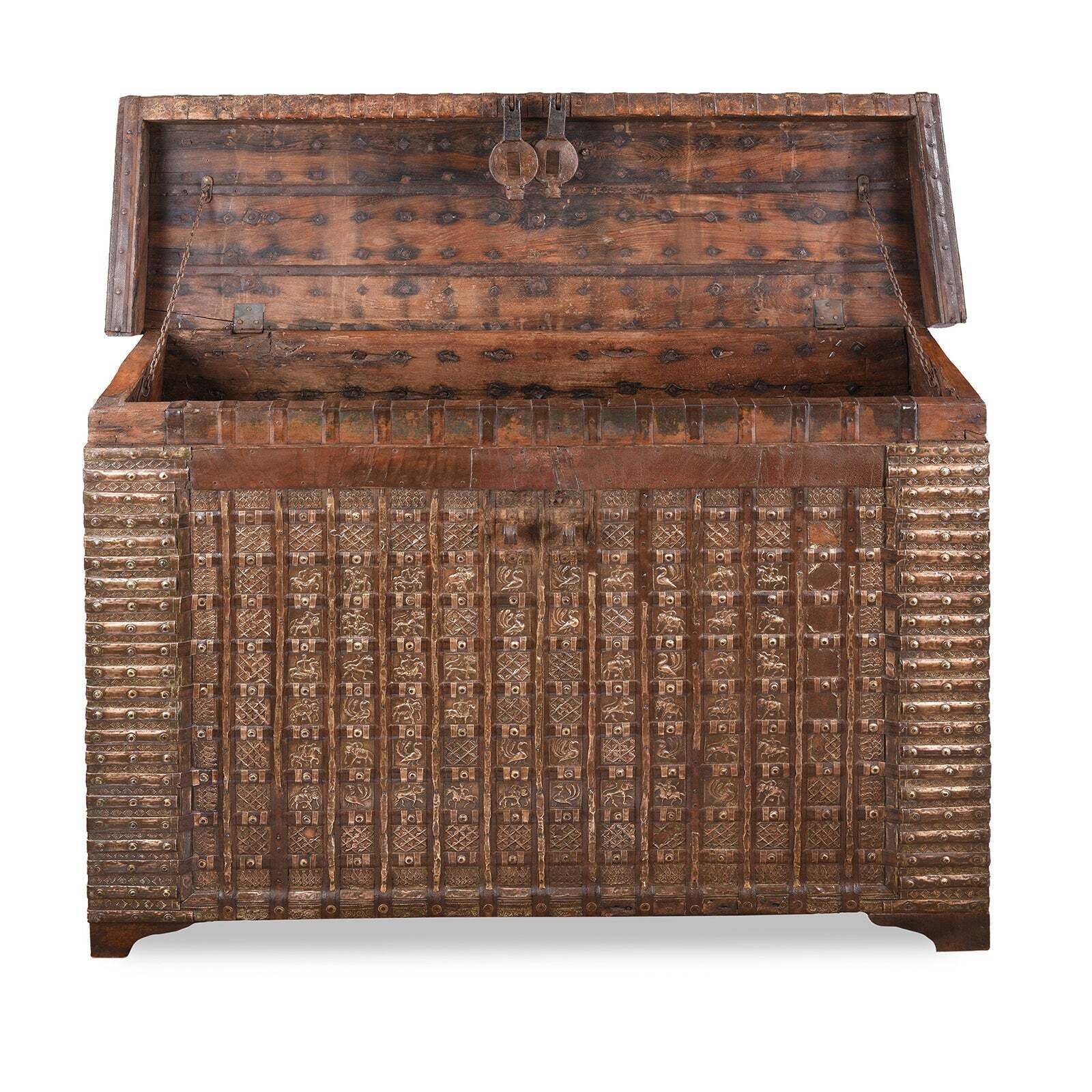 Brass Bound Rosewood Pithara Console Chest, Gujarat   19th Century photo vintage