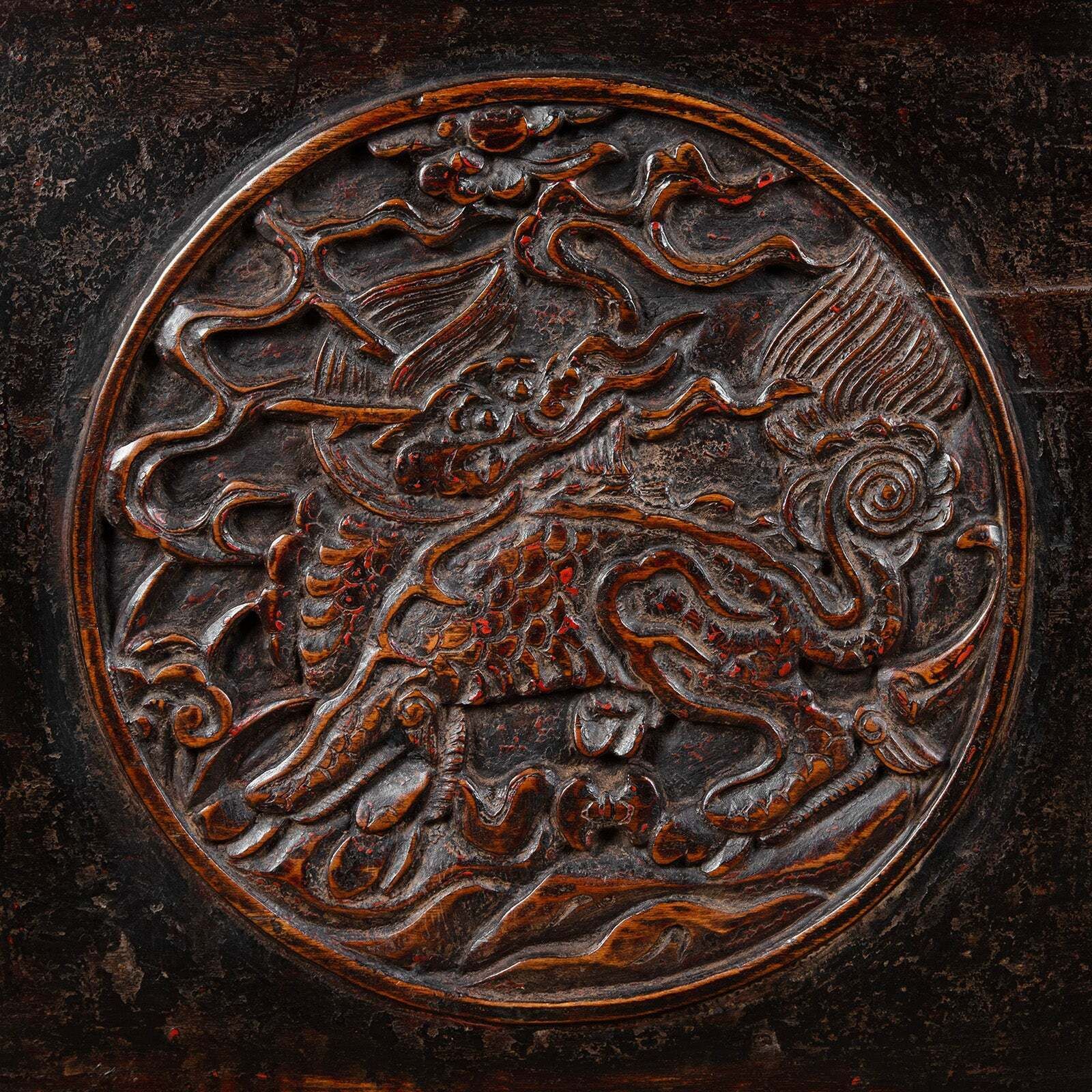 Antique Carved Chinese Cabinet From Shanxi  19th Century photo vintage