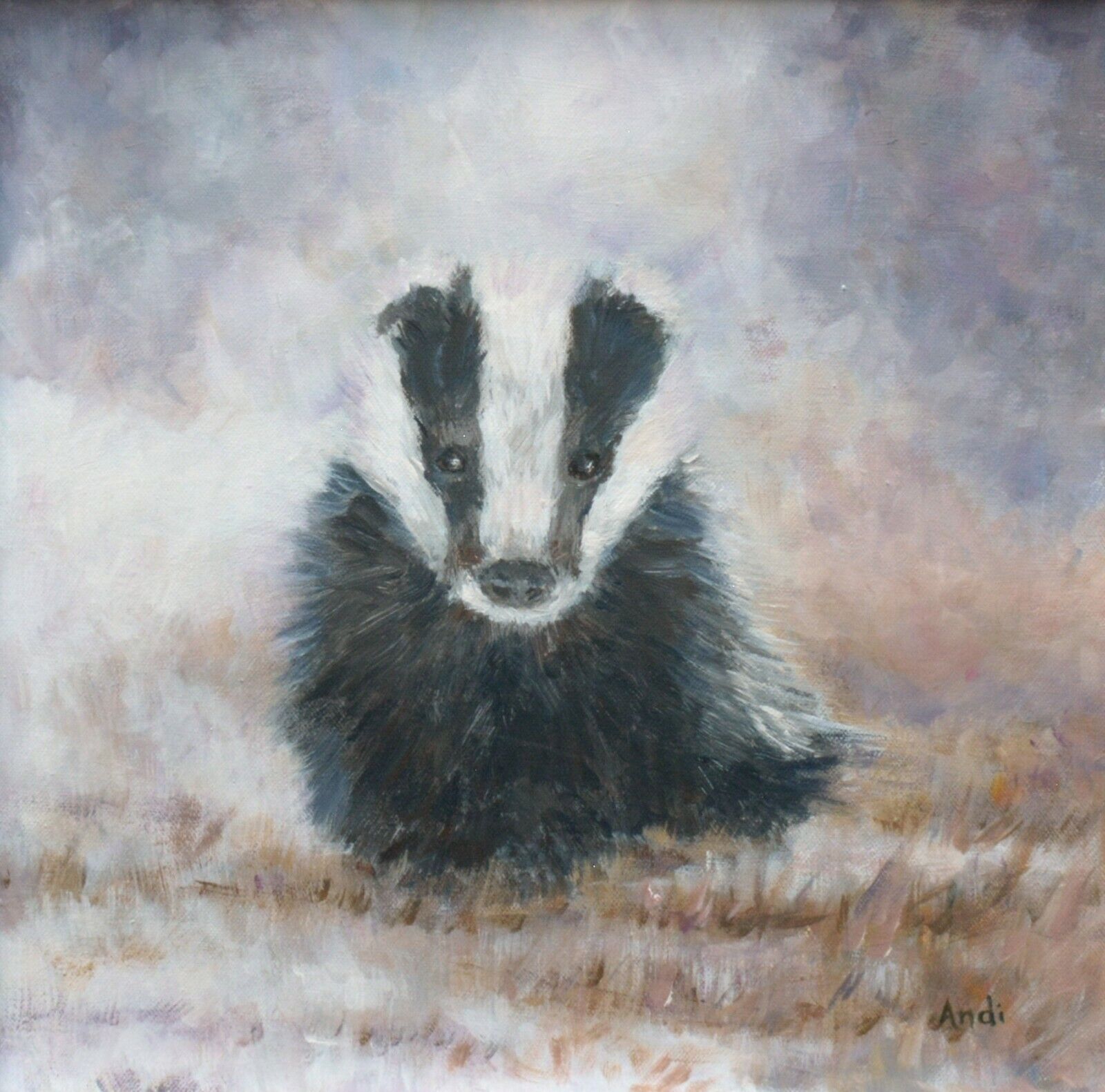 Badger Cub Original Oil Painting Signed Framed Wildlife Art Andi J Lucas photo for sale