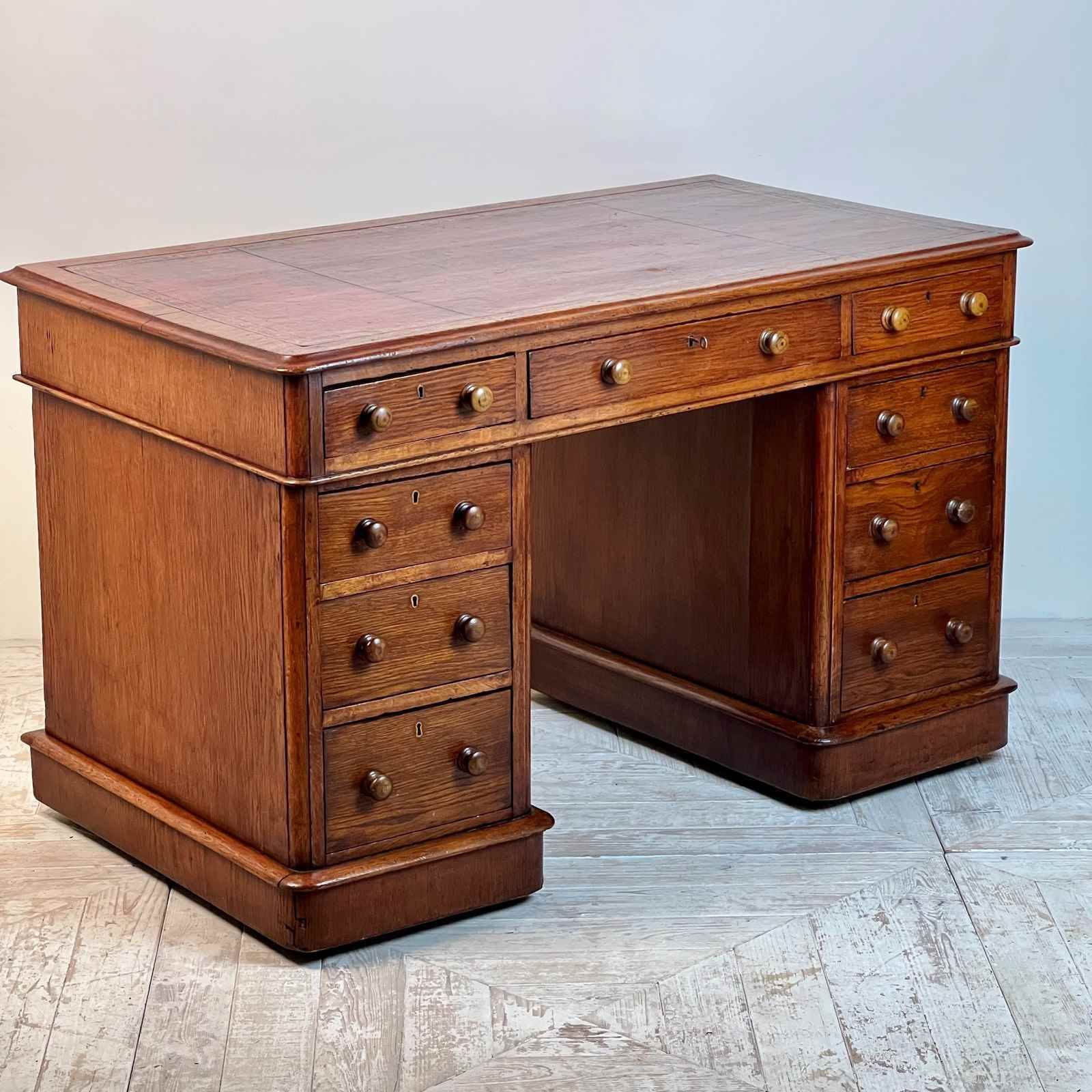 Victorian Oak Pedestal Desk By Deighton & Dunthorne, Holborn, London photo furniture