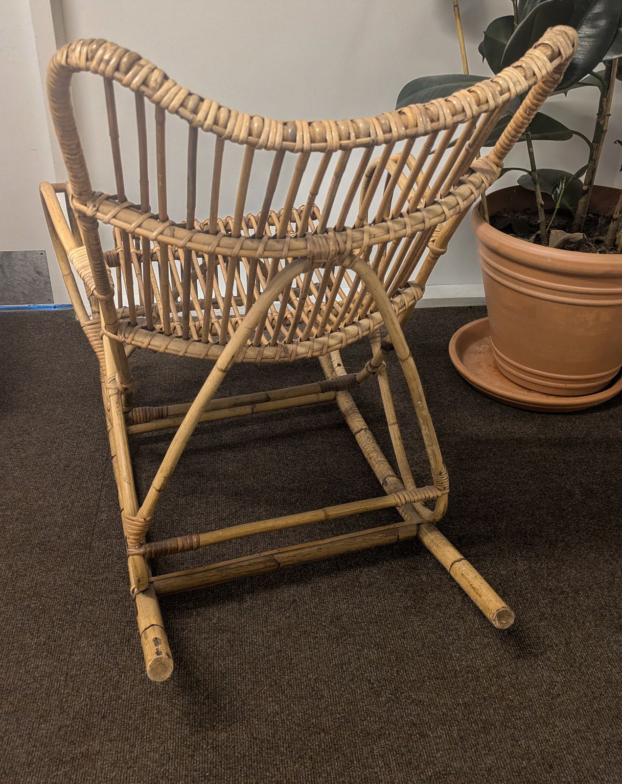 Bamboo Cane Rocking Chair, Franco Albini Style photo for sale