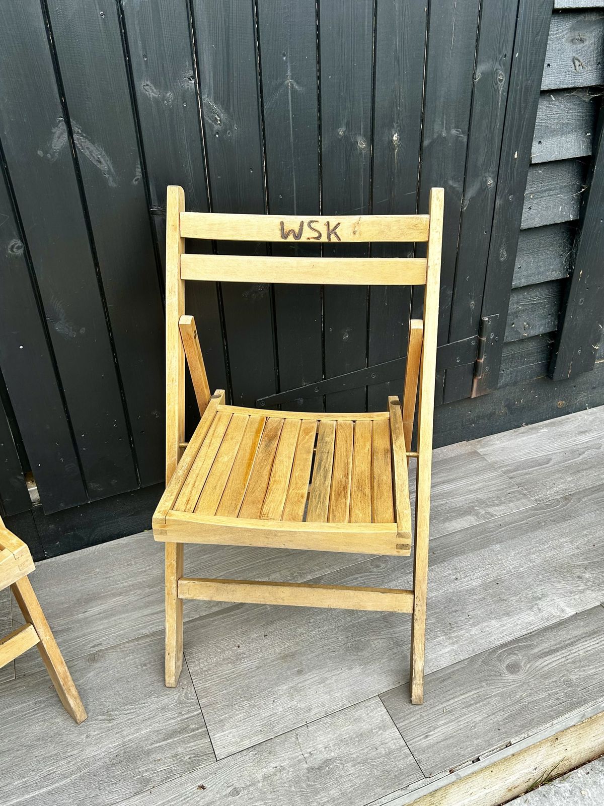 Set Of Two Vintage German Octoberfest Wooden Slated Ladder Back Folding Chairs photo 110.0