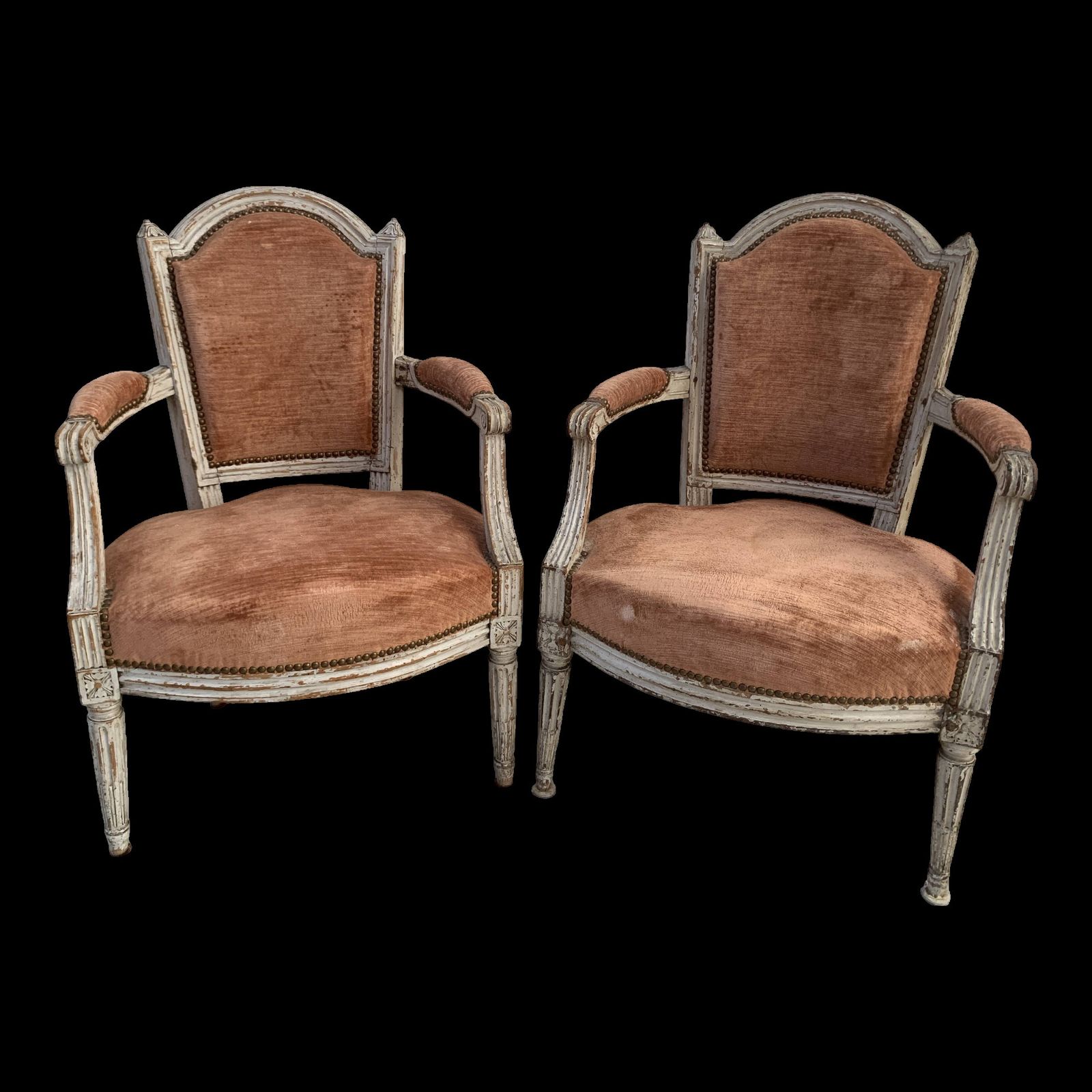 Pair Of Louis XVI Style Armchairs In Patinated Beech, 19th Century