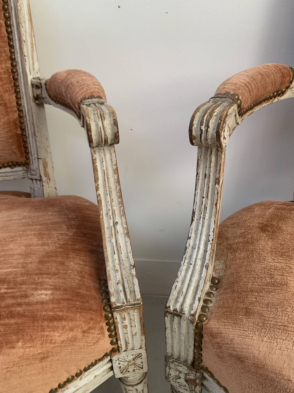 photo furniture Pair Of Louis XVI Style Armchairs In Patinated Beech, 19th Century