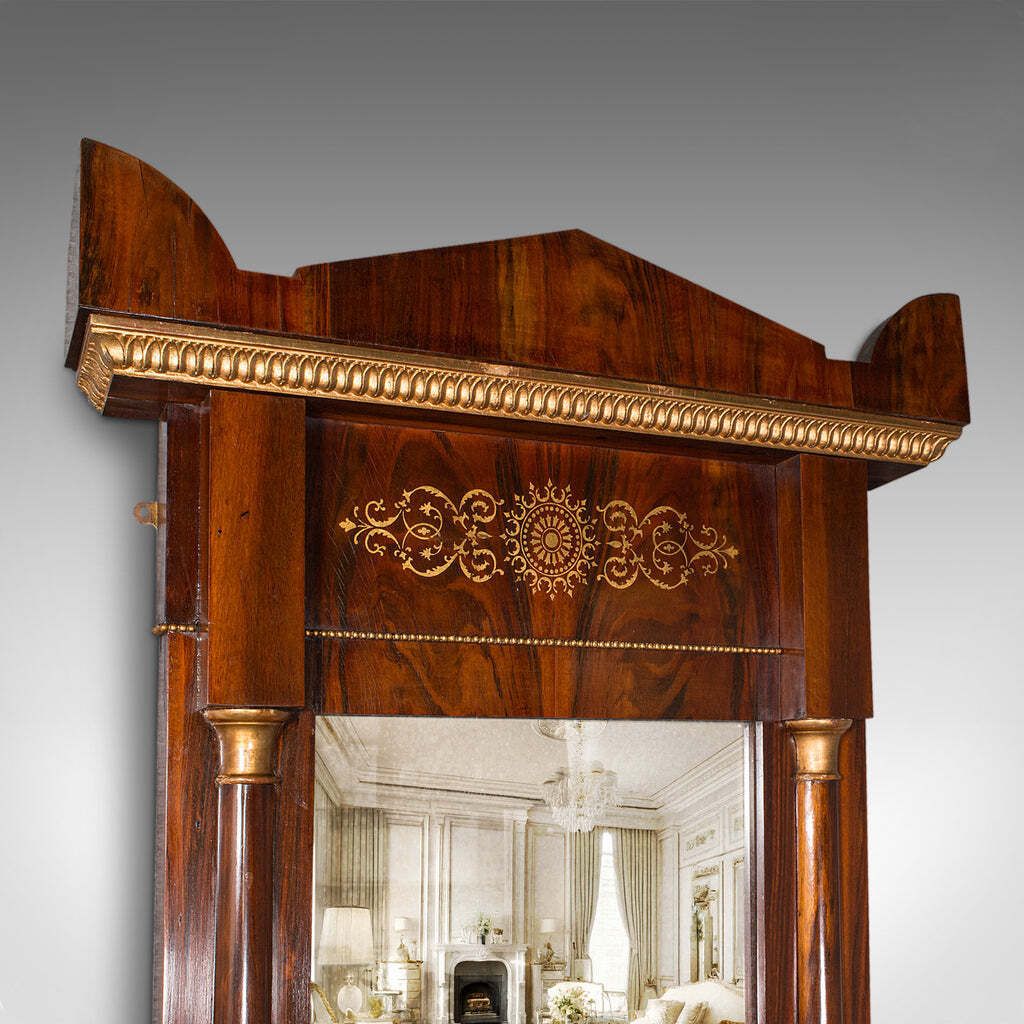 Very Tall 8' Antique Empire Style Mirror, Italian, Walnut, Marble, Victorian photo for sale