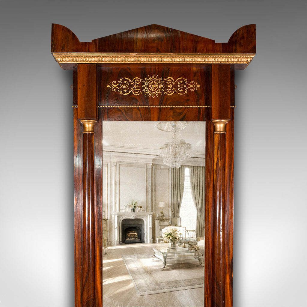 Very Tall 8' Antique Empire Style Mirror, Italian, Walnut, Marble, Victorian photo Home Decor