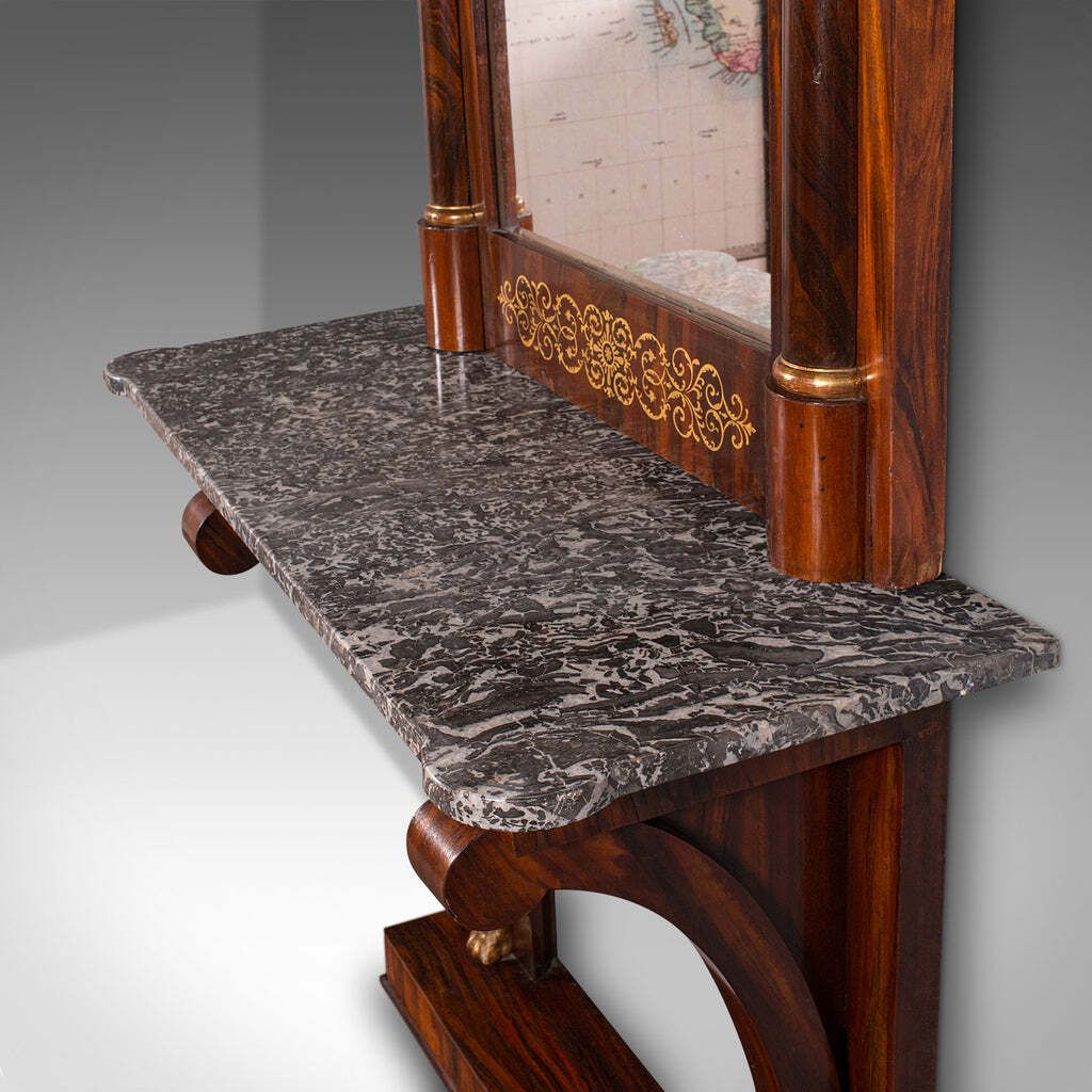 Very Tall 8' Antique Empire Style Mirror, Italian, Walnut, Marble, Victorian photo vintage
