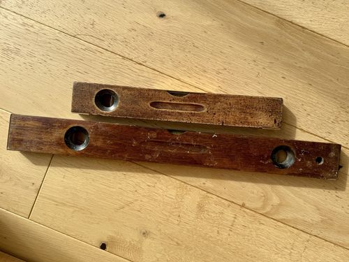 50.0 Two J Rabone & Sons Large Wooden Spirit Levels 1930s Working Display photo