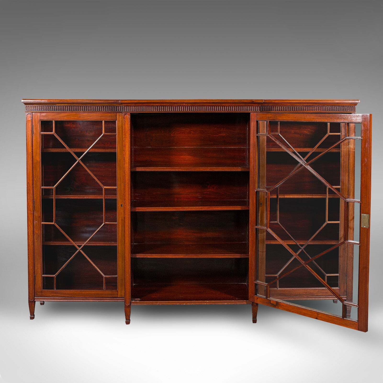 Large Antique Breakfront Bookcase, English, Cabinet, Georgian Revival, Victorian photo for sale