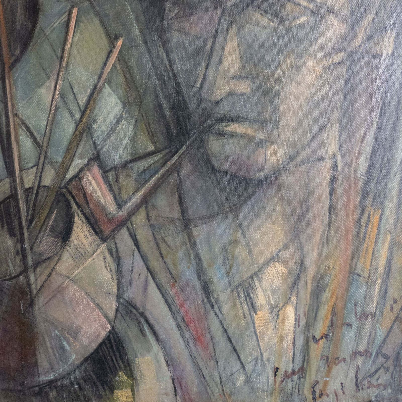 "The Artist And His World" – Mid Century Cubistisch Olieverfschilderij photo Kunst