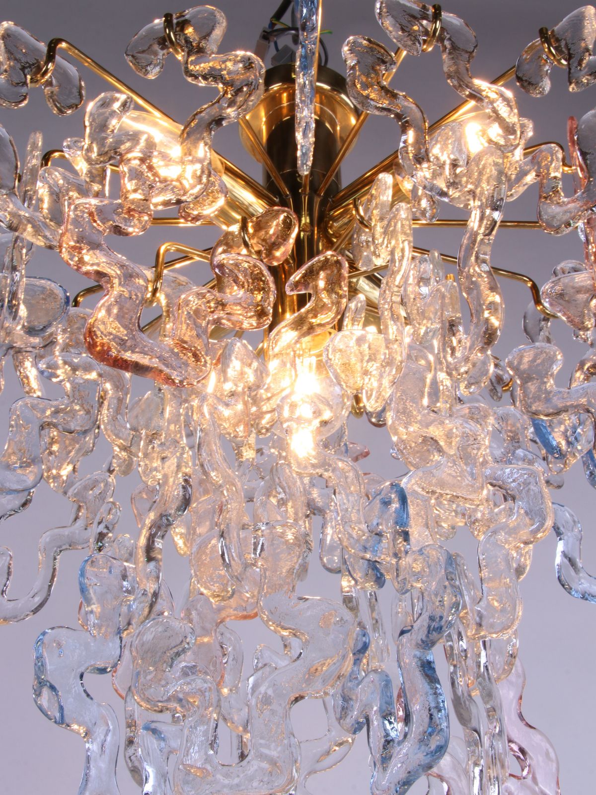 Interlocking Murano Chandelier Flush Mount Glass & Brass Carlo Nason Kalmar 1960 photo 4250.0
