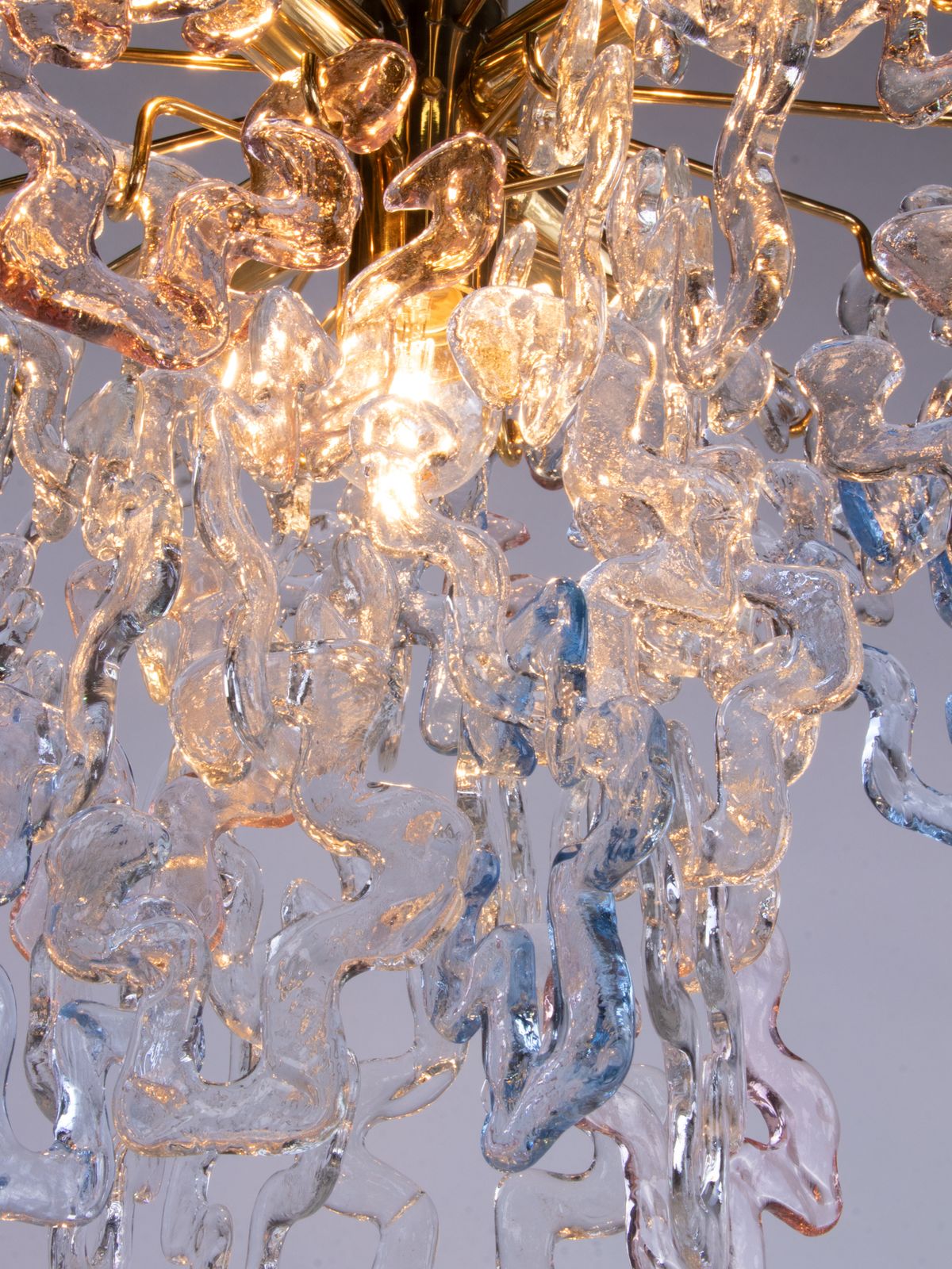 photo for sale Interlocking Murano Chandelier Flush Mount Glass & Brass Carlo Nason Kalmar 1960