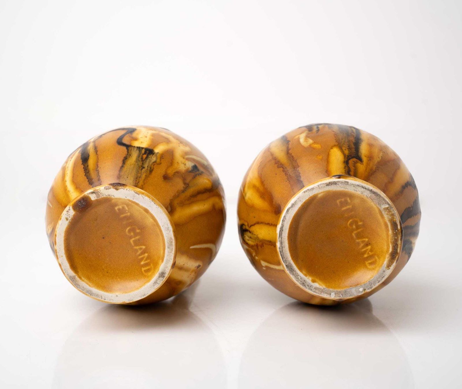 Pair Of Mid Century Ceramic Vases | Ceramic Vase Set | Orange Ceramic Vases With Handles photo Home Decor