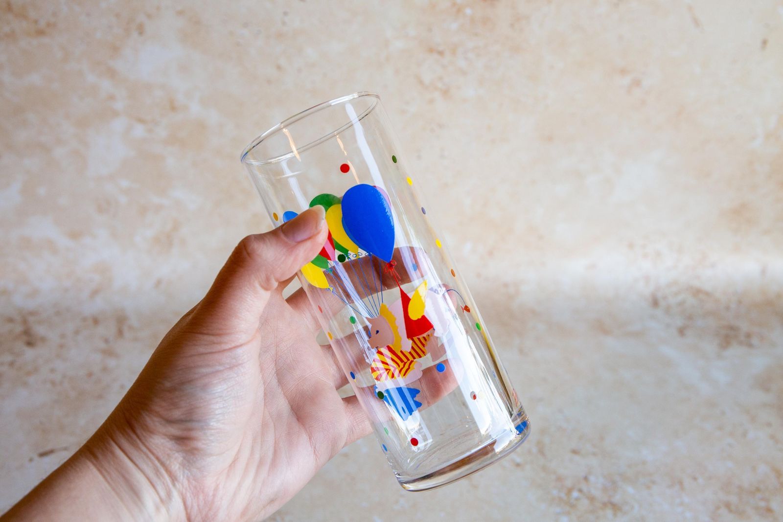 Vintage Glass Tumblers Set Of 4, Clown Print Glass Tumblers, Retro Glass Tumblers, Kitsch Print Tumblers, Vintage Panache Tumblers photo buy