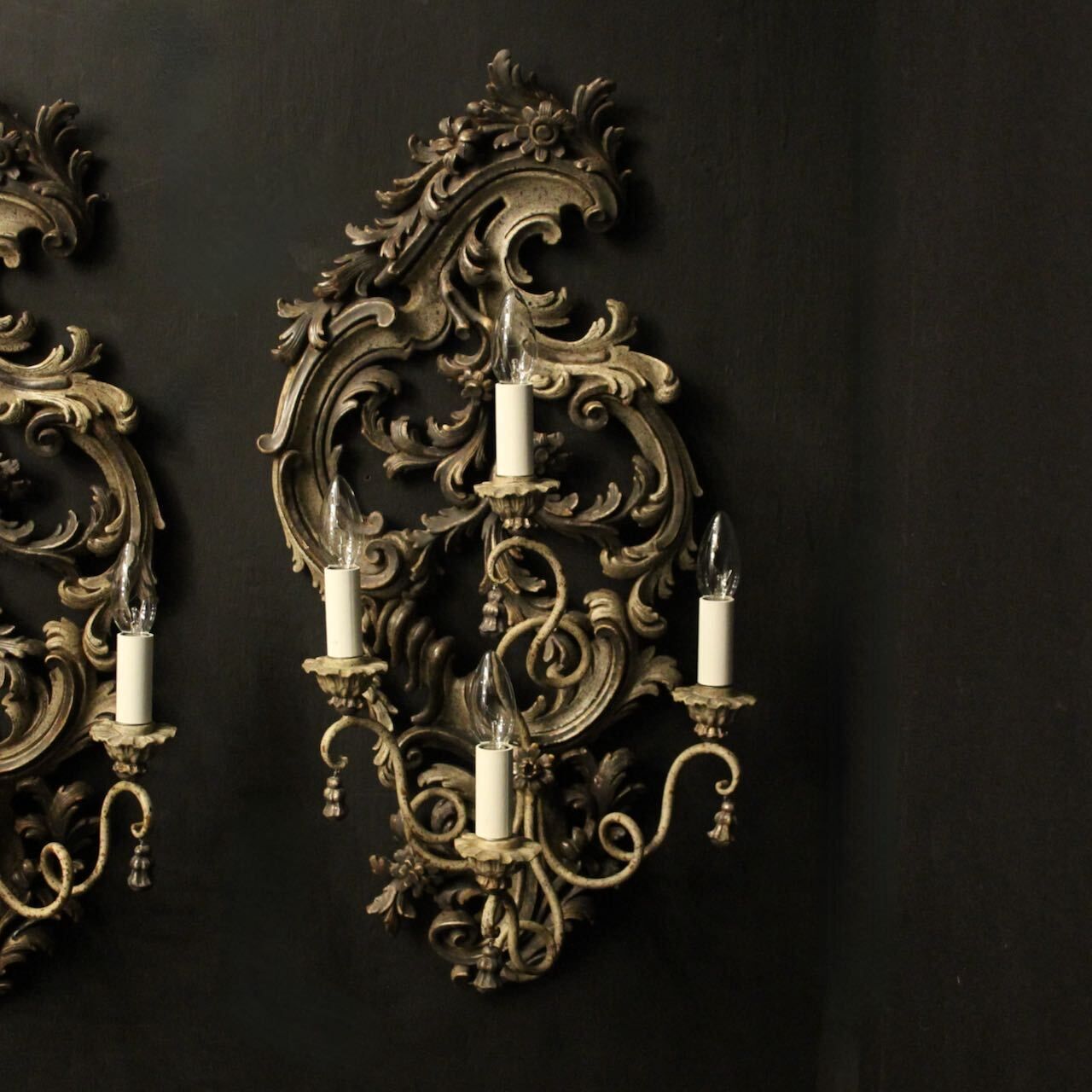 Florentine Silver Giltwood Antique Wall Lights photo vintage