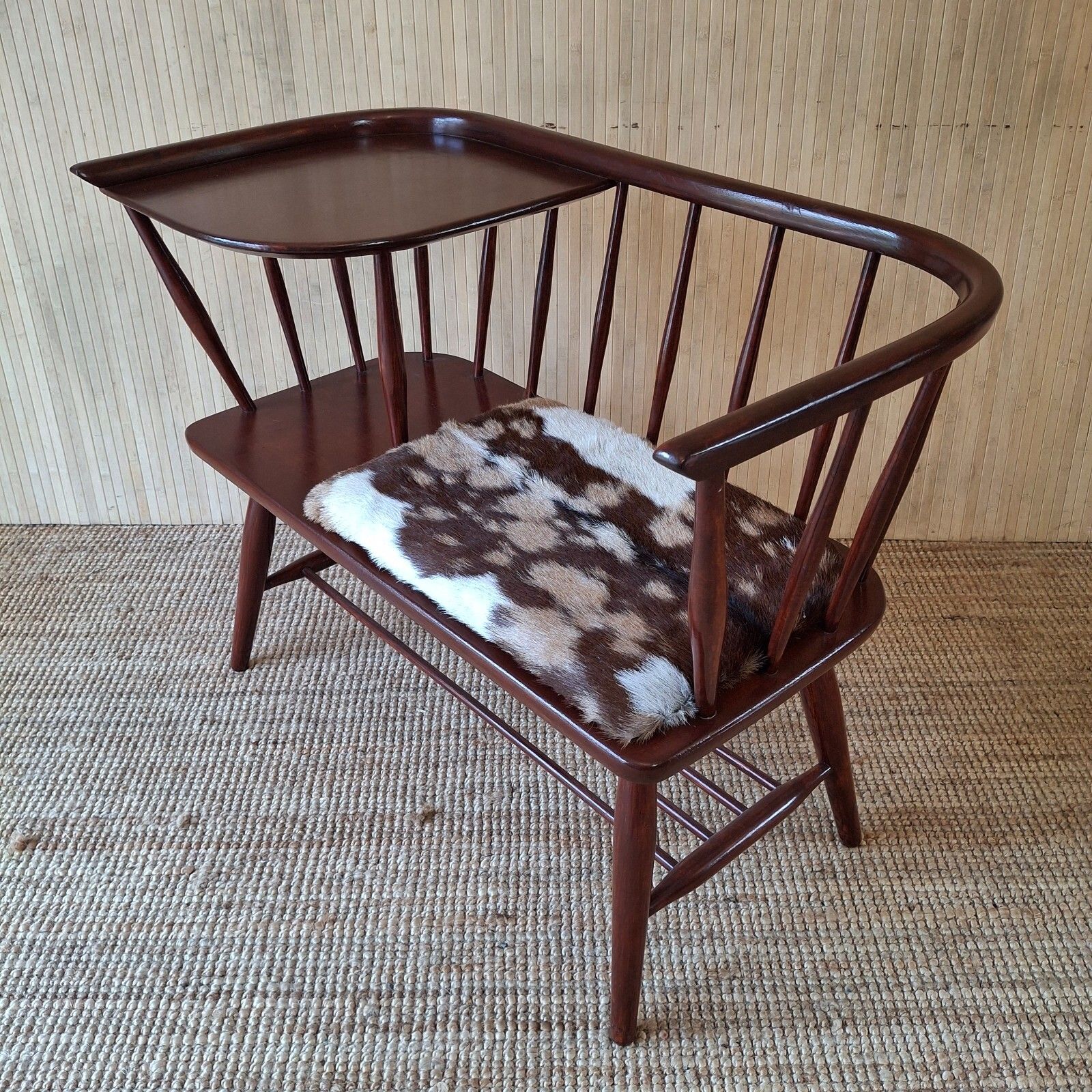 photo vintage Fab Vintage Chippy Heath Mid Century Teak Telephone Seat Hall Table Goatskin