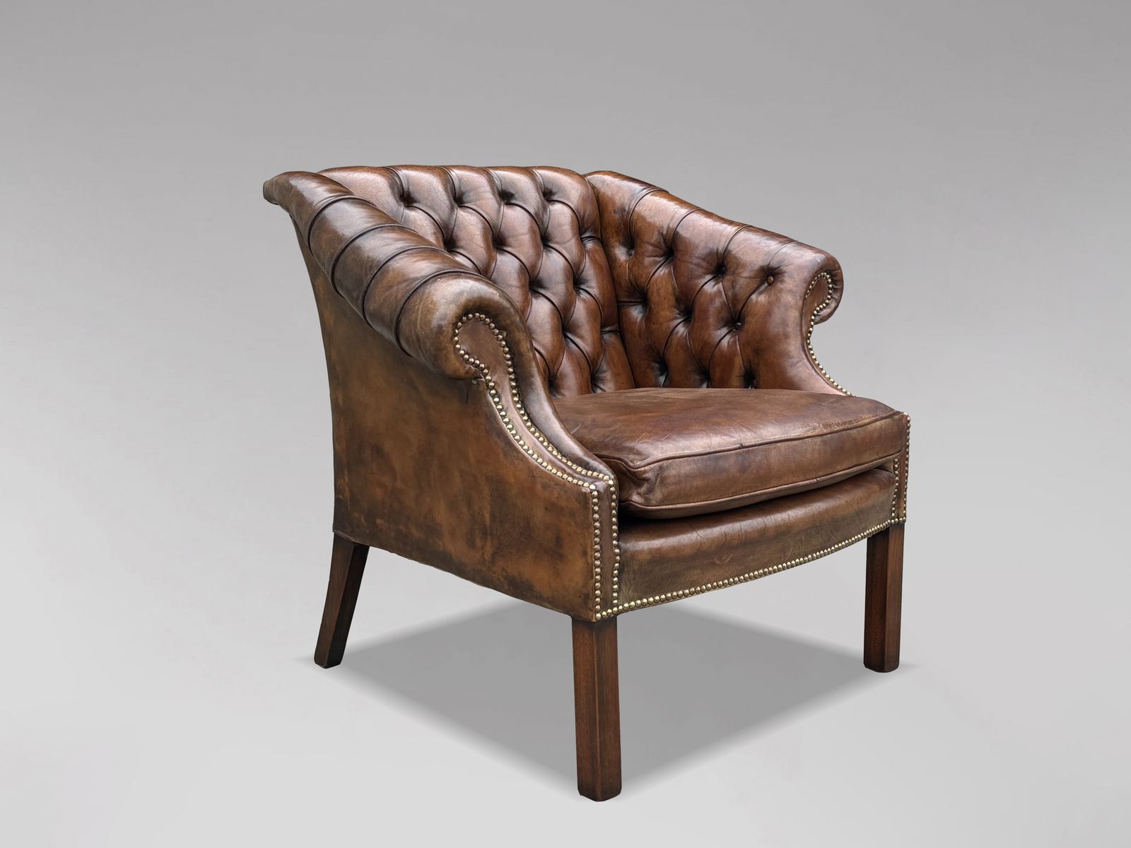 19th Century Brown Leather Club Armchair photo buy