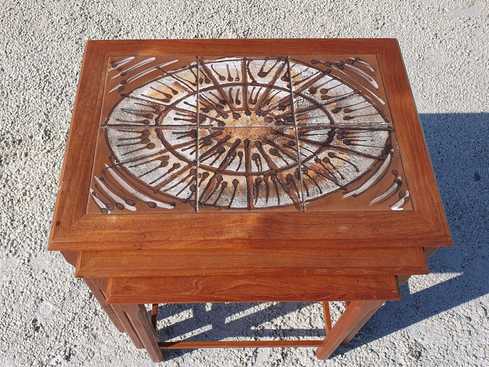 A Danish Teak And Tile Top Nest Of Three Tables By "Toften Mobelfabriken", Denmark. 1970s photo Furniture