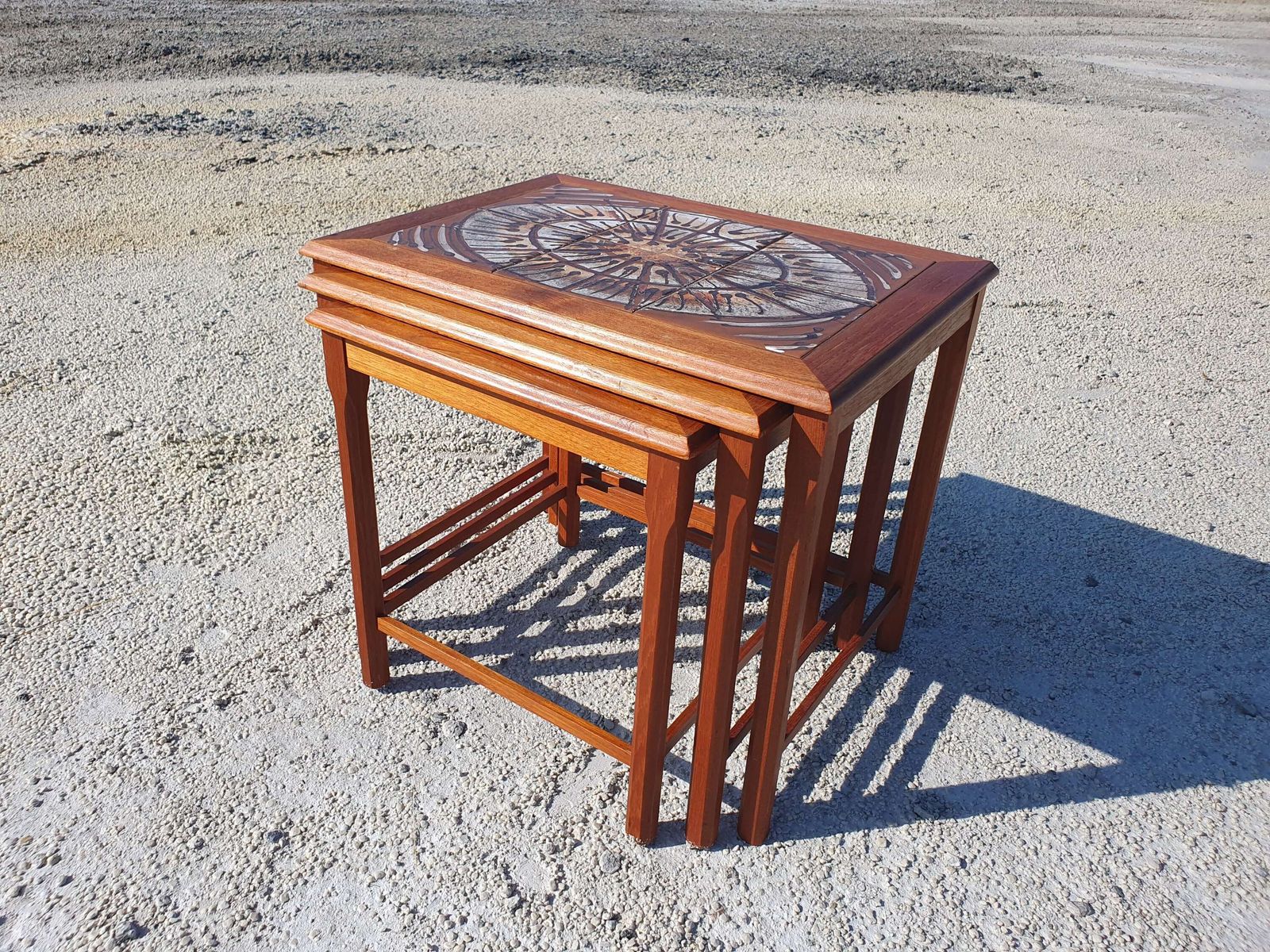 A Danish Teak And Tile Top Nest Of Three Tables By "Toften Mobelfabriken", Denmark. 1970s photo 145.0