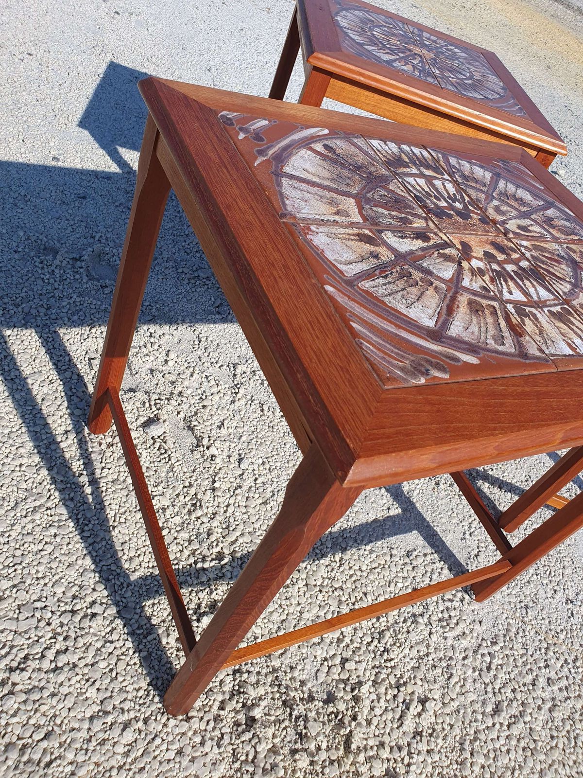 A Danish Teak And Tile Top Nest Of Three Tables By "Toften Mobelfabriken", Denmark. 1970s photo vinterior