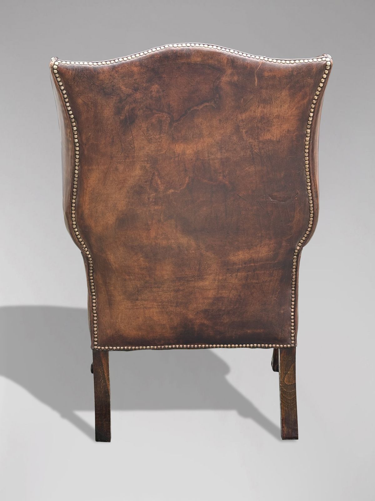 19th Century Brown Leather Wing Armchair photo for sale