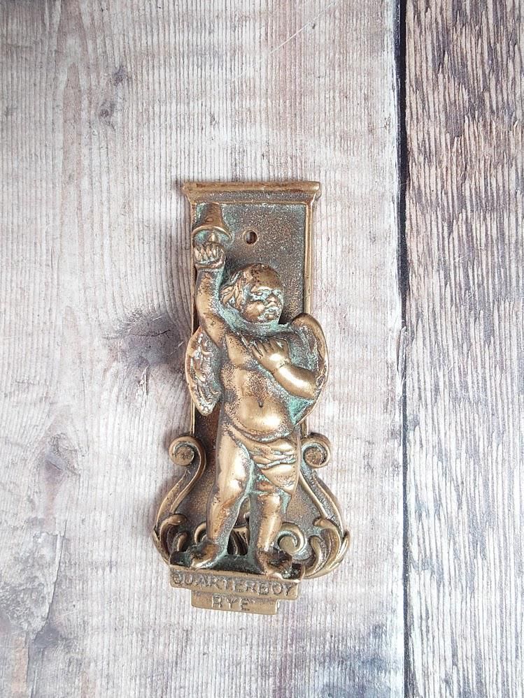 Small Rye Quarterboy Brass Door Knocker, Collectible Brass Door Knocker photo furniture