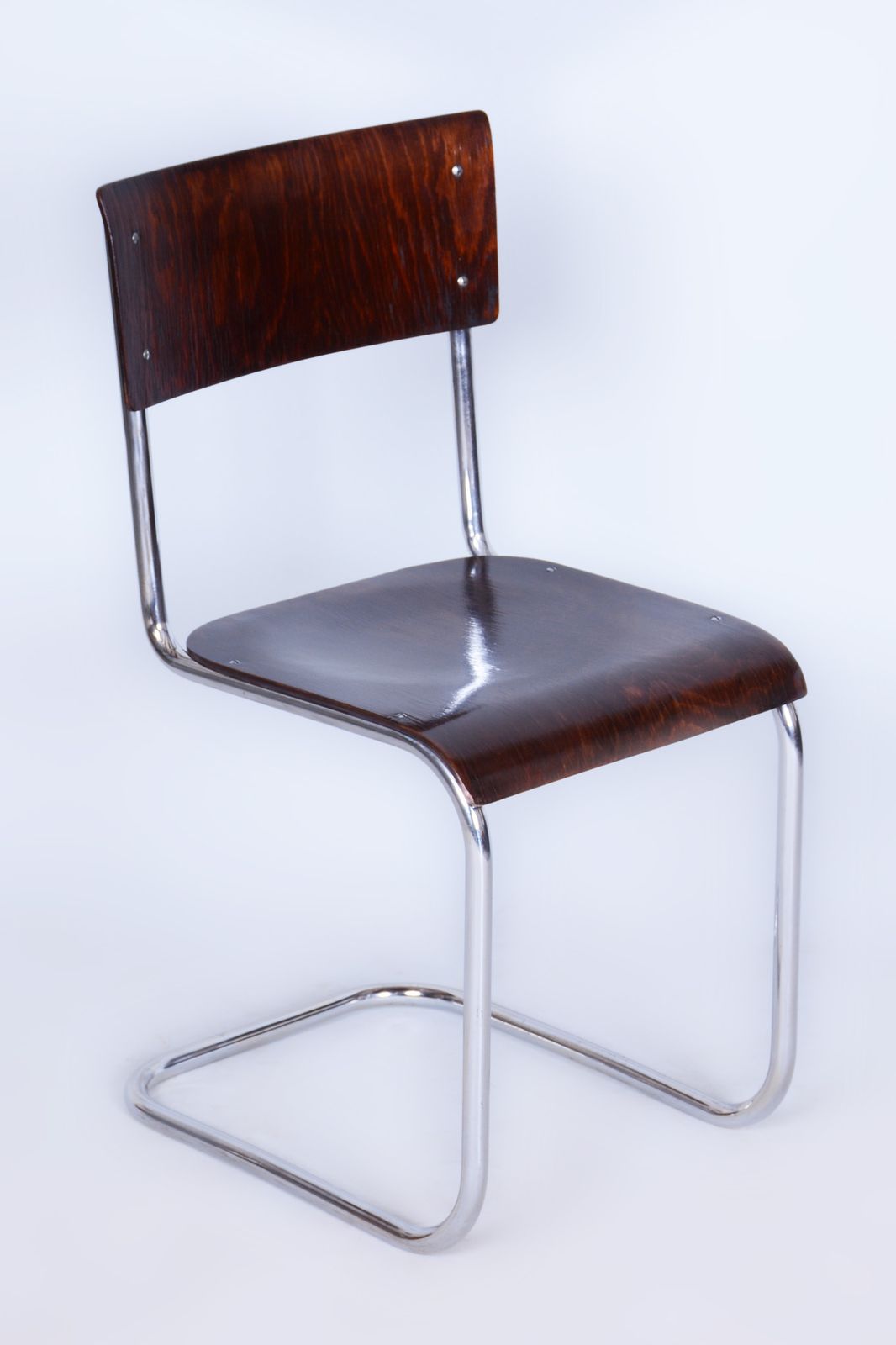 Restored Bauhaus Chair, By Mart Stam For R. Slezak, Beech, Chrome, Czech, 1920s