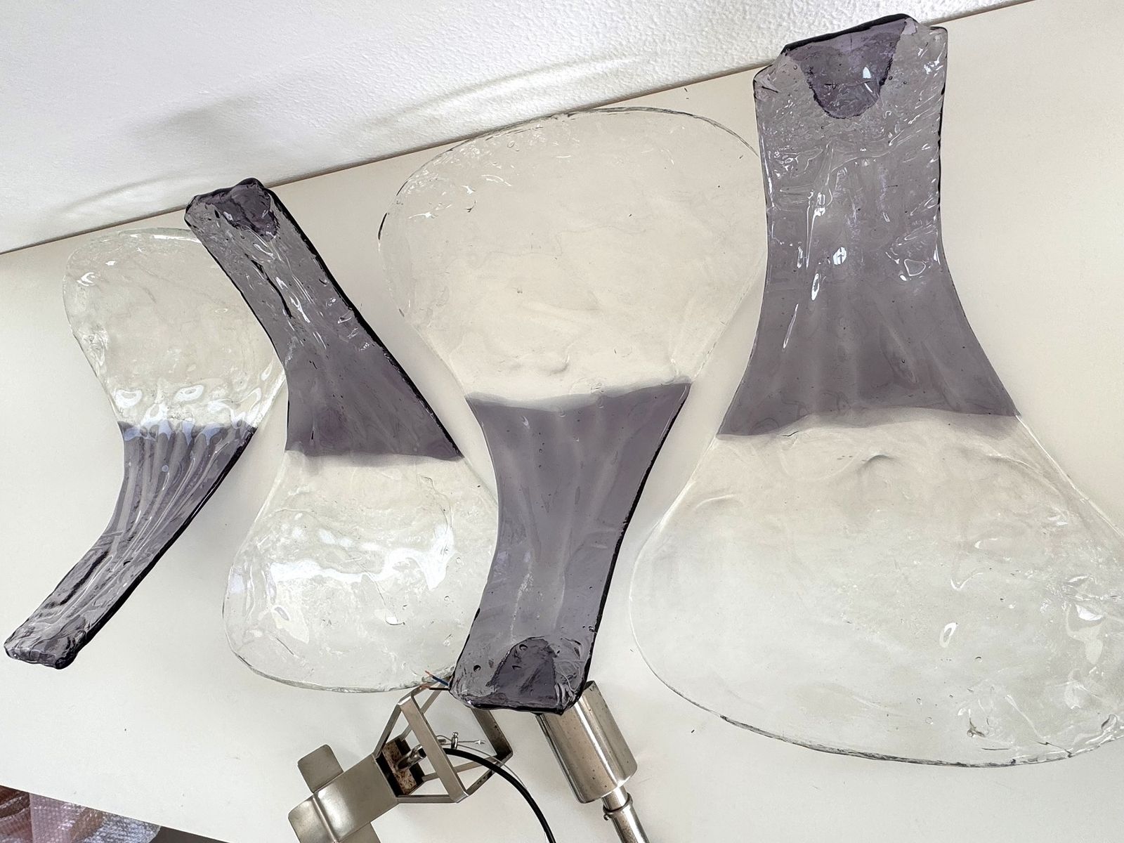 photo for sale Carlo Nason For Mazzega Petals Chandelier In Crystal Purple Murano Glass, 1960s