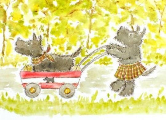 Scottie Dogs Puppies Illustration Cute Animal Original Watercolour Painting Andi photo furniture