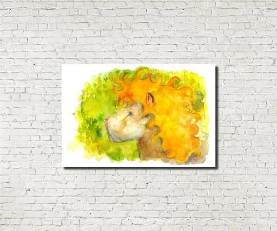 Leo Lion Original Zodiac Watercolour Painting Star Sign Astrology Andi J Lucas photo for sale