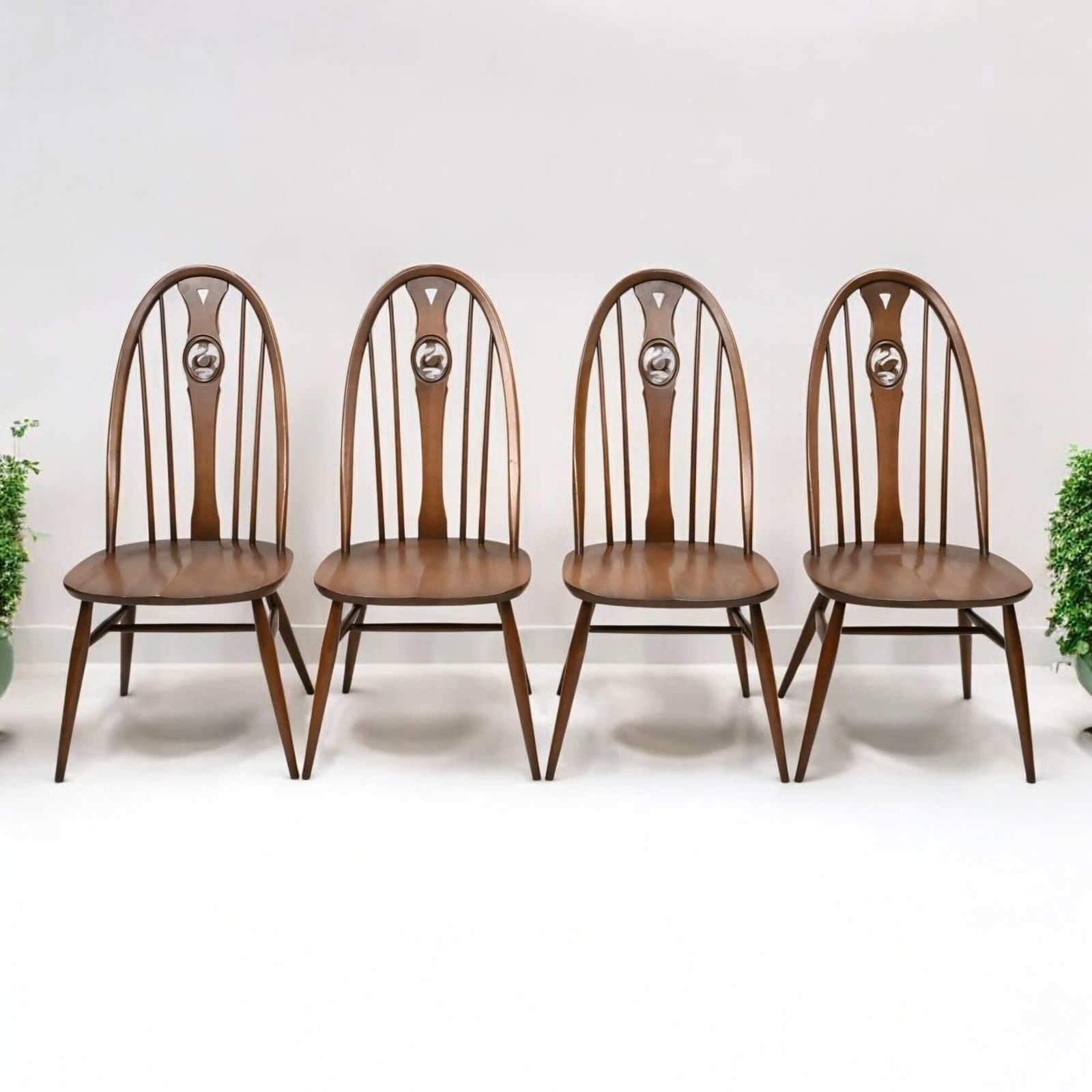 4 Ercol Windsor Swan Bow Back Dining Chairs Golden Dawn #876 Free Uk Delivery